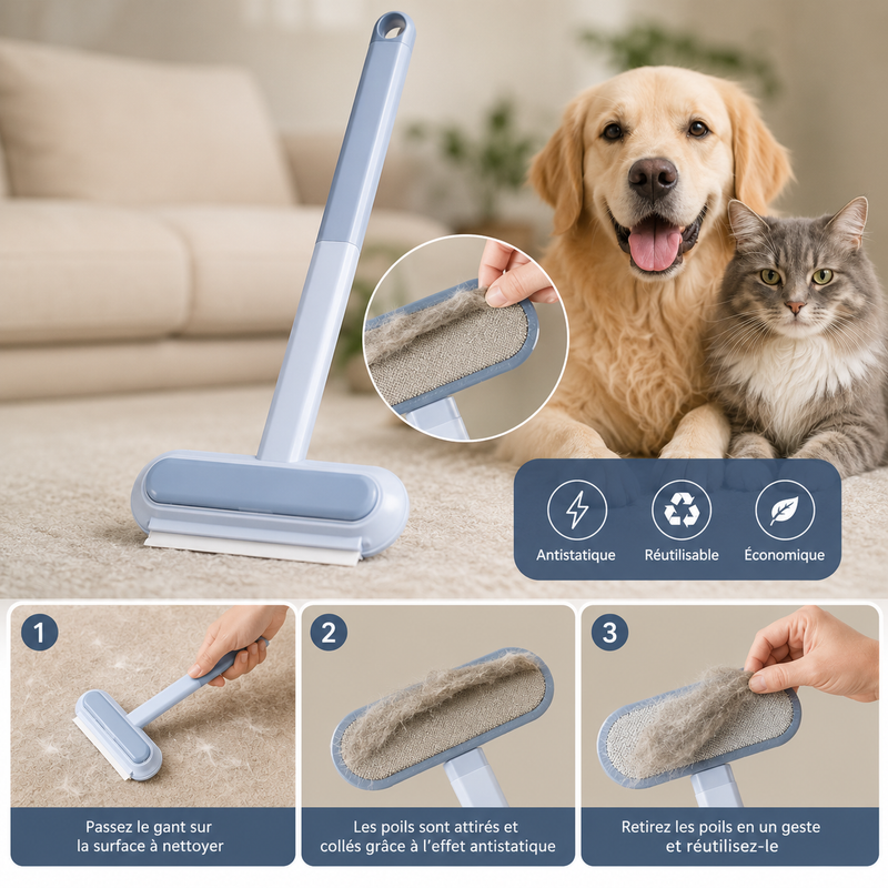 Balai Brosse Anti-Poils Télescopique